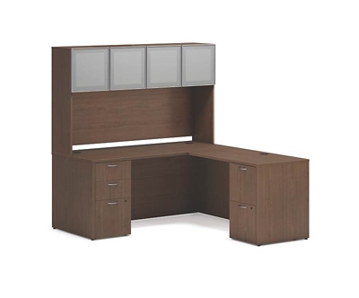 Mod Double Pedestal L-Shaped Desk w/ Hutch - 66"W x 72"D