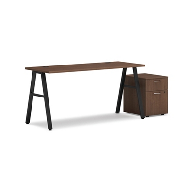 Mod Table Desk w/ A-Legs and Pedestal - 60"W x 24"D