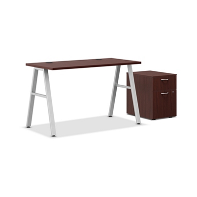 Mod Compact Table Desk w/ A-Legs and Pedestal - 48"W x 24"D