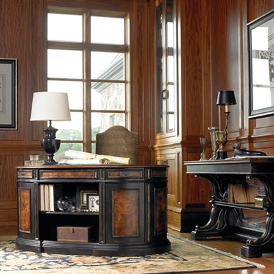 Traditional Executive Desk With Bookcase Back And Leather Inlay