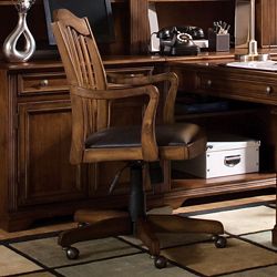 Traditional Wooden Back Faux Leather Computer Chair