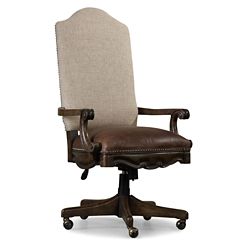 Rustic Scroll Arm Fabric Back Chair with Leather Seat