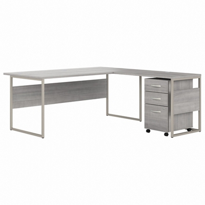 Hybrid L-Shaped Desk with Mobile Pedestal - 72"W x 36"D