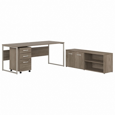 Hybrid Desk with Mobile Pedestal and Credenza - 72"W x 30"D