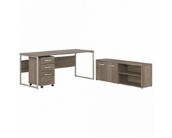 Hybrid Desk with Mobile Pedestal and Credenza - 72"W x 30"D