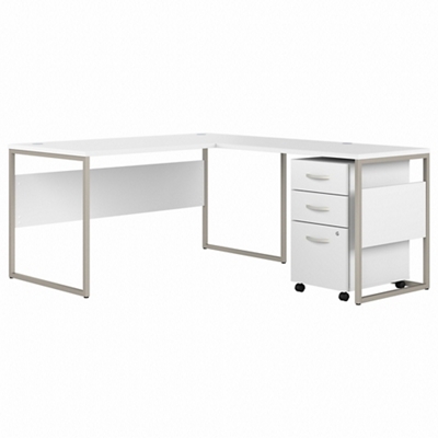 Hybrid L-Shaped Desk with Mobile Pedestal - 60"W x 30"D