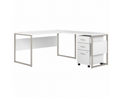 Hybrid L-Shaped Desk with Mobile Pedestal - 60"W x 30"D