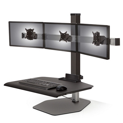 Triple Monitor Adjustable Sit/Stand Desktop Riser with keyboard tray