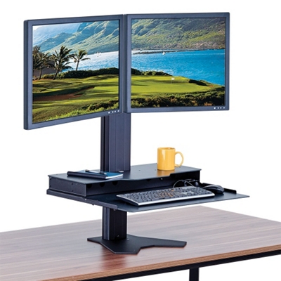Double Monitor Adjustable Height Desk Riser with Keyboard Tray