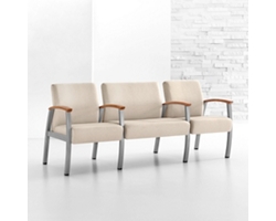 Vinyl Three Seat Bariatric Chair with Wood Arm Caps and Center Arms