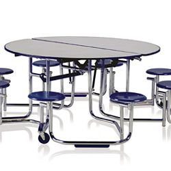 Uniframe Round Mobile Cafeteria Table with Stools - 83" dia