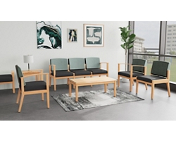 Mason Street Wood 2 Seat Sofa with Center Arm in Premium Upholstery