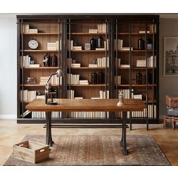 Cast Metal Base Writing Desk and Bookcase Wall Set