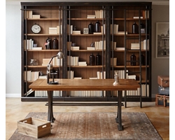 Cast Metal Base Writing Desk and Bookcase Wall Set