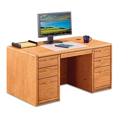 Medium Oak Compact Double Pedestal Desk 60 W By Martin Furniture