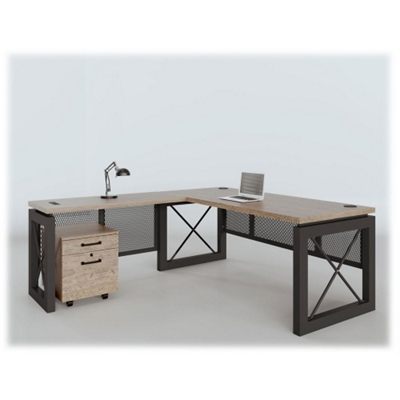 Urban Reversible L-Shaped Desk with Pedestal - 72