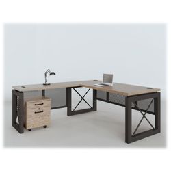 Urban Reversible L-Shaped Desk with Pedestal - 72"W x 80"D