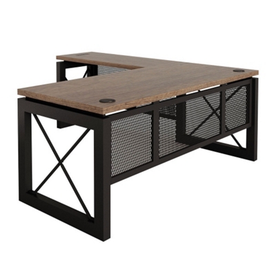 NBF Signature Series Urban Reversible Lshaped Desk 60 W Concrete Laminate Top/Black Accents