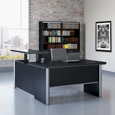 NBF Signature Series Metropolitan Adjustable Height Lshaped Desk with Right Return Black (8827447_12)