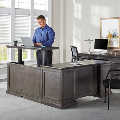 Statesman Adjustable Height L-Desk and Credenza with Left Return by NBF  Signature Series | NBF.com