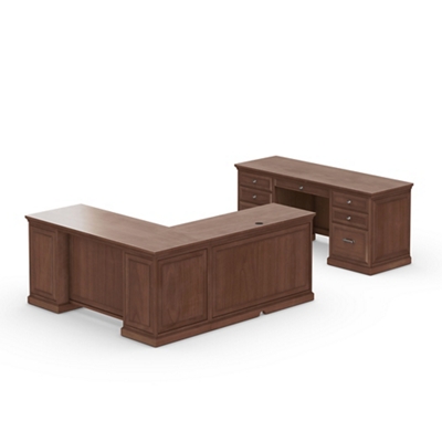 Statesman Adjustable Height L-Desk and Credenza Set with Right Return