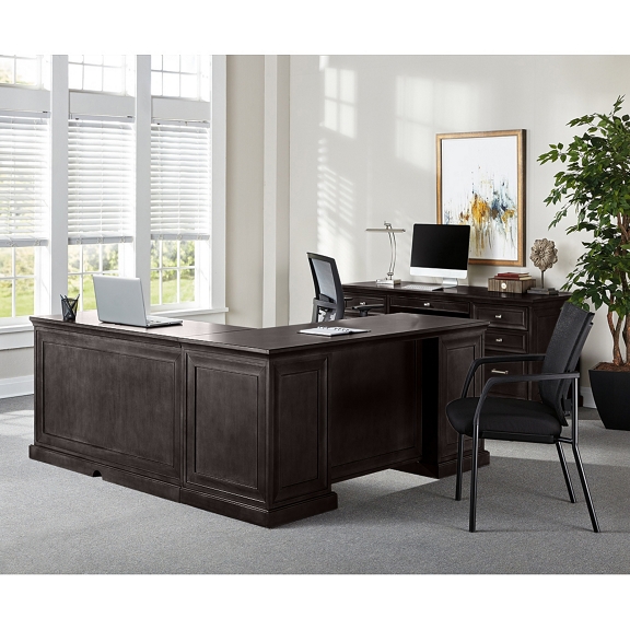 Statesman Adjustable Height L Desk and Credenza Set with Right Return