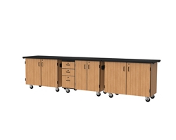 Science Cabinets Mobile Lab Carts w/ Drawers and Totes- 28"W x 144"D