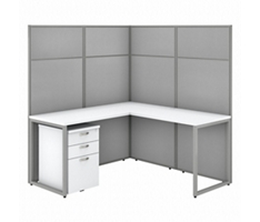 Easy Office L-Shaped Desk and Mobile Pedestal Workstation - 60"W x 66"H