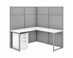 Easy Office L-Shaped Desk and Mobile Pedestal Workstation - 60"W x 66"H