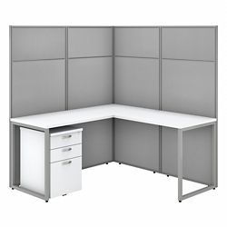 Easy Office L-Shaped Desk and Mobile Pedestal Workstation - 60"W x 66"H