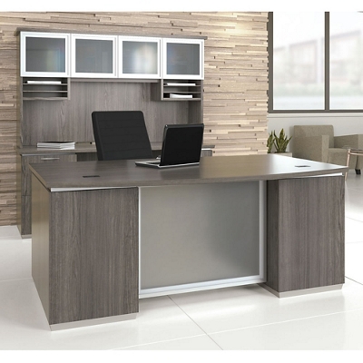 Tuxedo Bow Front Double Pedestal Executive Desk - 72