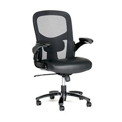 Linear Big and Tall Bonded Leather Seat/Mesh Back Chair With Flip Arms