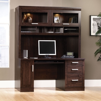 Computer Credenza With Glass Closed Storage Hutch By Sauder Office