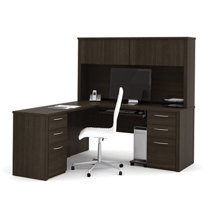 Reversible l shaped desk deals with hutch