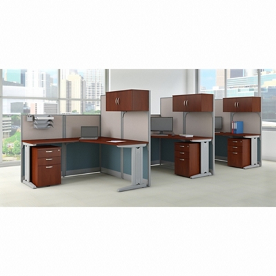 Office-in-an-Hour Three-Person L-Desk Workstation Set