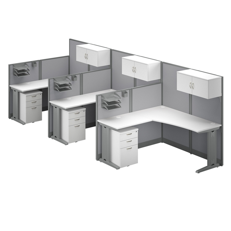 Office-in-an-Hour Three-Person L-Desk Workstation Set