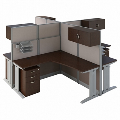 Office-in-an-Hour 4 Person L-Shaped Cubicle - 63"H x 130"W x 130"D