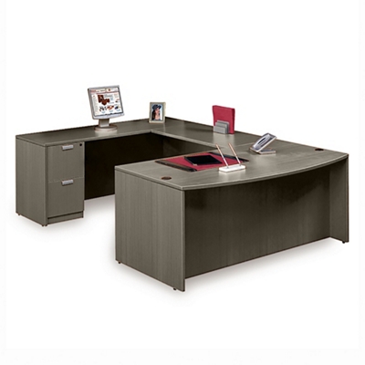 Contemporary Laminate Bow Front U-Shaped Desk