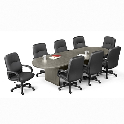 Contemporary Eight Seat Conference Table with 8 Leather Chairs