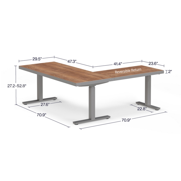 Rivet Height Adjustable L-Shaped Standing Desk - 72”Wx72”D