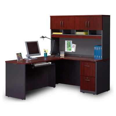 Compact Locking Single Pedestal L Desk With Hutch By Sauder Office