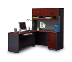 Via Single Pedestal L-Shaped Desk with Storage Hutch - 60"W