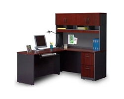 Via Single Pedestal L-Shaped Desk with Storage Hutch - 60"W