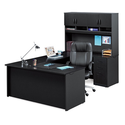 Compact U Desk With Hutch And Lockable Pedestals By Sauder Office
