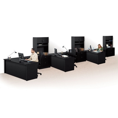 Set of Three Reversible Compact L-Desks with Hutches
