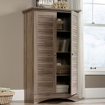 Harbor View Four Shelf Storage Cabinet with Louvered Doors