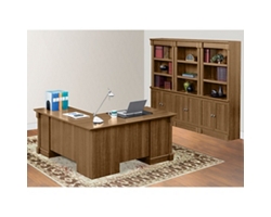 Palladia L-Shaped Desk with Bookcase Wall
