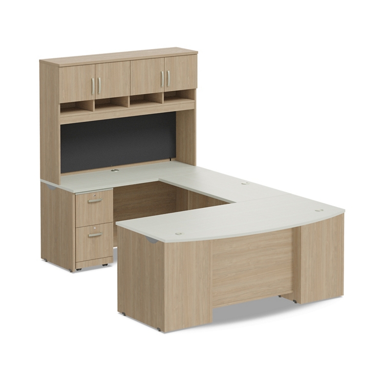 Via U-Shaped Bowfront Desk with Hutch - 72"W x 107"D