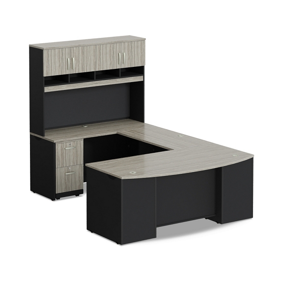 Via U-Shaped Bowfront Desk with Hutch - 72"W x 107"D