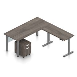 Contemporary Height Adjustable L-Shaped Desk w/ Mobile Pedestal - 71"Wx72"D